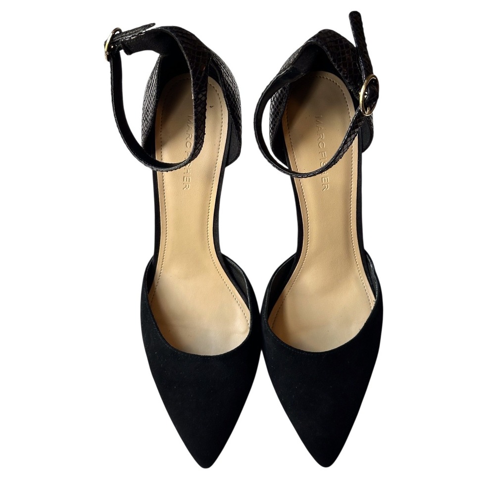Marc Fisher Black Suede Snake Skin Stiletto's Heels Pointed Toe Size 9.5